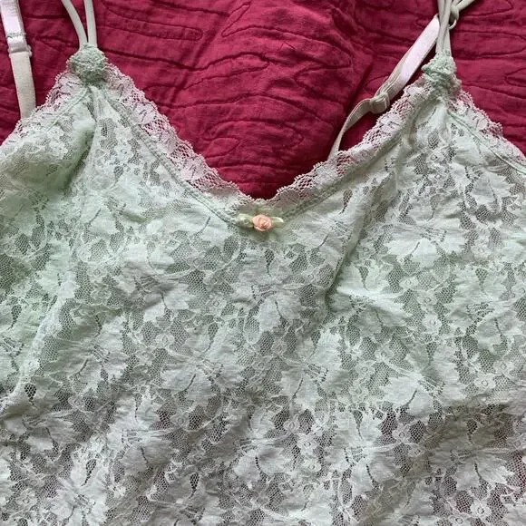 Y2K Vintage Light Green Lace Secret Treasures Camisole Sweetheart Flower MEDIUM - Picture 5 of 10